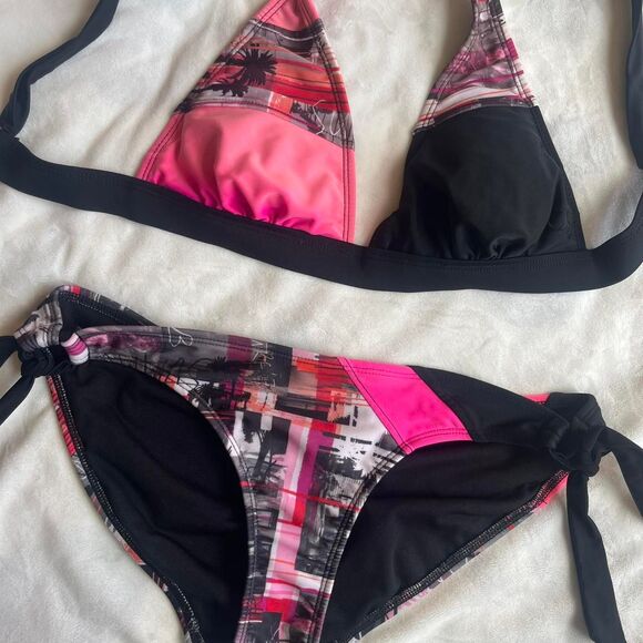 Vintage Y2K cyber glam OP pink and black bikini set size medium (junior’s 7/9) - Picture 2 of 8